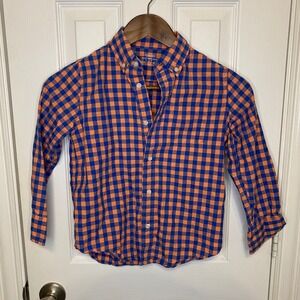 Crewcuts‎ Boys Size 6 7 Gingham Button Down Shirt Orange Blue Long Sleeve